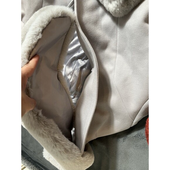 Forever21 Women Faux Fur-Trim Faux Suede Wrap Coat Sz M Grey - Picture 5 of 16